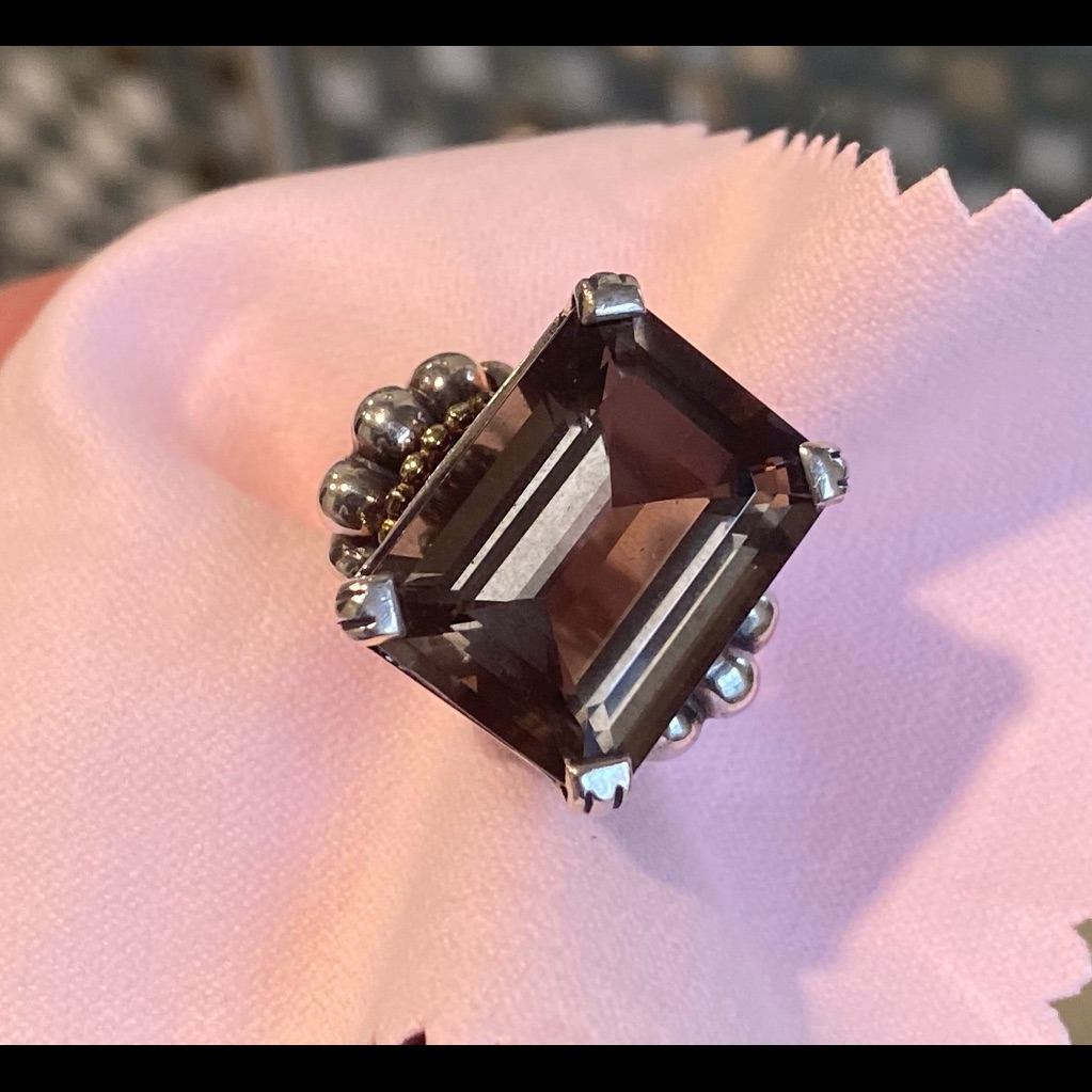Lagos SS 18k Caviar Smokey Quartz Ring Sz 7 425$
